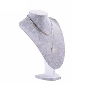 Imagem de 5 tamanhos de caixas de joias, colar de veludo cinza, exibição de torres de joias, suporte de busto 3D, suporte de armazenamento de colar