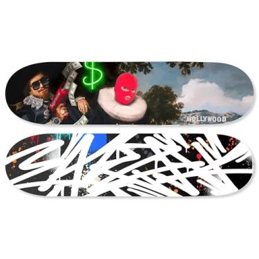 Imagem de Conjunto de skate abstrato de dinheiro, arte de parede acrílica, recortada, fácil de pendurar, arte inspirada em urbana por Notoriart, 2 painéis, 20 x 81 cm