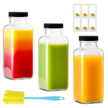 Imagem de Dayify Pacote com 3 garrafas de vidro de 350 ml com tampas, garrafas de água de vidro vintage de 360 ml com tampas, recipientes de suco reutilizáveis para suco, leite, gengibre, kombucha, bebidas