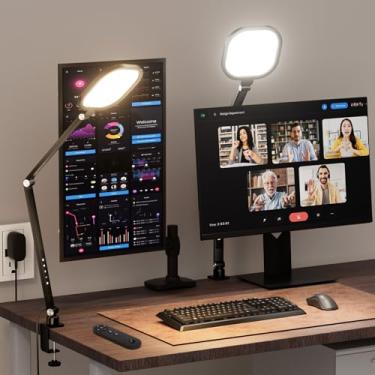 Imagem de 2 pacotes de luzes de videoconferência para computador, luz de mesa LitONES de 15 W para chamadas de zoom, reunião com braçadeira C e braço giratório de metal, kit de iluminação de podcast com