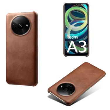 Imagem de Capa para Xiaomi Redmi A3 4G,Proteção contra quedas,Casca de volta de cor sólida simples,Design de couro de imitação de plástico-Brown