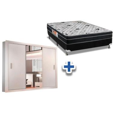 Imagem de Cama Box Casal + Colchão Foggia Sognia + Guarda Roupa Veneza Luxo Branco