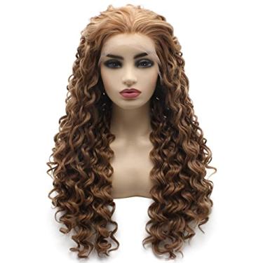 Imagem de Peakia Peruca longa encaracolada loira avermelhada natural meia mão amarrada à mão peruca frontal sintética