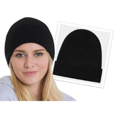 Imagem de Touca De Lã Preto Gorro Curta Lisa Confortável Unissex - Fênix, Preto,