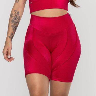 Imagem de Bermuda Fitness Feminina Recortes Poliamida Brilho Acetinado - Orbis F