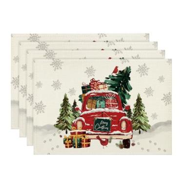 Imagem de Artoid Mode Conjunto de 4 jogos americanos de Natal para presentes de caminhão, 30 x 45 cm, para festas de inverno, mesa de jantar