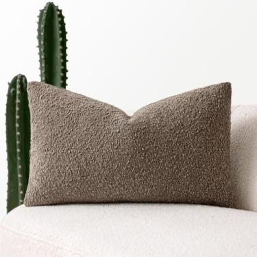Imagem de MIULEE Capa de almofada texturizada Boucle marrom escuro acento sólido lombar fronha decorativa macia pacote com 1 almofada de sofá cadeira sofá quarto sala de estar decoração de casa, 12x20 polegadas