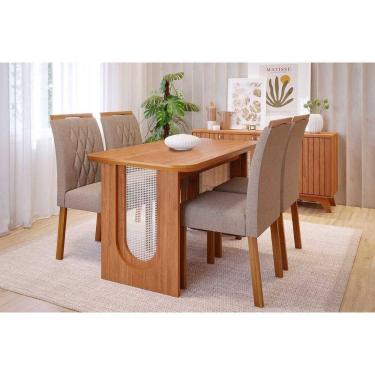 Imagem de Conjunto: Mesa de Cozinha Valentina Tampo Madeirado 130x80cm e 4 Cadeiras Juliana Cinamomo - Carvalho/Linho Bege - Cimol