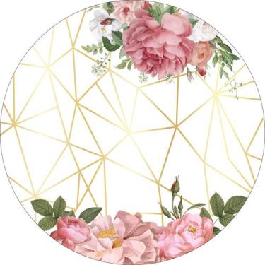Imagem de Painel de Tecido Sublimado Redondo Flores e Folhas Aquarela Linhas e F