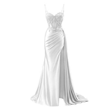 Imagem de Vestido de baile RUMUGUYA Classic, apliques de renda longa, branco ace