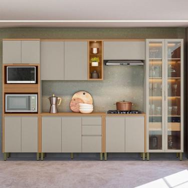 Imagem de Cozinha Completa Allure 14 Portas 4 Gavetas 100% Mdf com Vidro 810016097 Jequitibá/Gris - Linea Brasil
