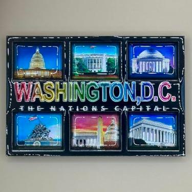 Imagem de Imã de geladeira de lembrança Washington DC, marcos de design 3D, material MDF, (arco-íris preto)