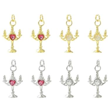 Imagem de UR URLIFEHALL 8 peças, 4 estilos, pingentes de castiçal de zircônia cúbica, pingente de coração com anel de salto para pulseira faça você mesmo, colar, brinco, artesanato, chaveiro