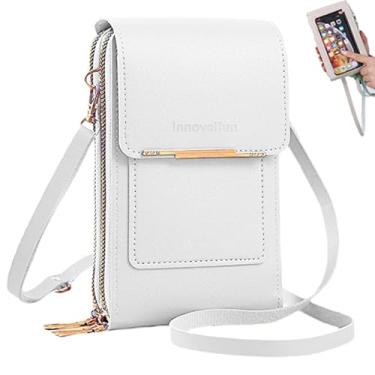 Imagem de Innovelfun Bolsa de couro antifurto, pequena bolsa tiracolo para celular feminina (branca)