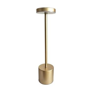 Imagem de Mikasa Candeeiro de mesa LED de metal sem fio, portátil, recarregável de 5.000 mAh, escurecimento contínuo em 3 cores, dourado, 8,15 x 8,15 x 33,5 cm