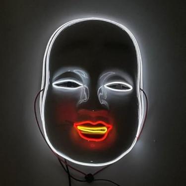 Imagem de SHANJIA Máscara de Halloween, máscara iluminada, crânio assustador com iluminação LED para festival de Halloween, cosplay, baile de máscaras, festa de carnaval (estilo 13)
