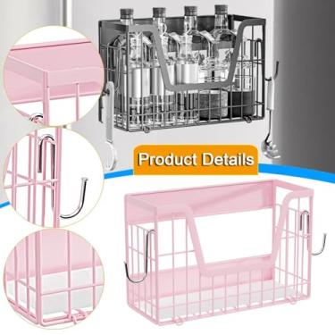 Imagem de KiBcsLic Organizador de prateleira lateral para geladeira, suporte para temperos com ganchos, cesta de frutas e vegetais, porta-tempero para quarto, casa e, Rosa