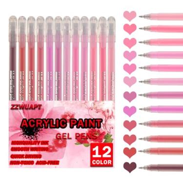 Imagem de ZZWUAPT Canetas de gel de tinta arilica rosa vermelha, caneta de gel acrílico 3D de 12 cores, canetas pastel para papel preto, madeira, tela, pedra, pintura rupestre, vidro, superfícies de cerâmica