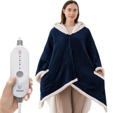 Imagem de Kozyus Cobertor aquecido vestível, poncho elétrico de xale aquecido com capuz e bolsos para mulheres e homens, 5 configurações de calor, desligamento automático 3H, lavável na máquina, certificado ETL
