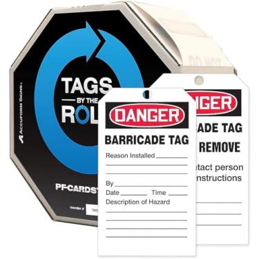 Imagem de Accuform Signs TAR158 Tags by-The-Roll Barricade Status Tags, Legend "Danger Barricade TAG", 16 cm de comprimento x 7,6 cm de largura x 0 cm de espessura, cartolina PF, vermelho/preto sobre branco