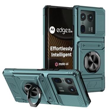 Imagem de SORAKA Capa para Motorola Edge 50 Ultra 5G com suporte de anel para cartão de metal compatível com suporte magnético para celular para carro capa de proteção contra choque e queda verde