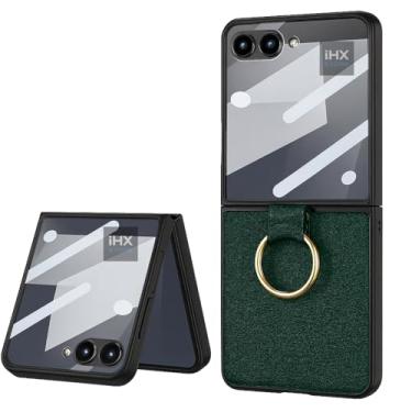 Imagem de Capa Case Premium De Couro Compatível Samsung Galaxy Z Flip 7 2025 Com Anel Suporte (VERDE ESCURO)