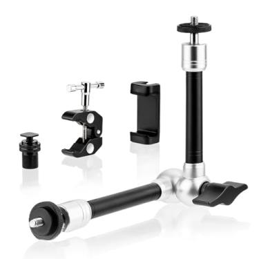 Imagem de BRDRC Suporte de braçadeira de braço mágico, braço de extensão articulado de 24,9 cm com rosca de 0,6 cm e 0,9 cm, com adaptador de sapata fria, suporte de telefone para tripé DSLR câmera, monitor LCD
