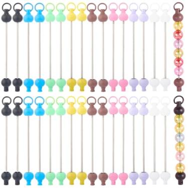 Imagem de CRASPIRE 32 peças, 8 cores, porta-chaves, barra de contas, contas focais de plástico DIY com chaveiro de metal, berloques de barra, chaveiros destacáveis, acessórios para artesanato, fabricação de