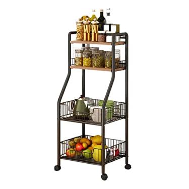 Imagem de Armários de armazenamento de cozinha, prateleira de armazenamento de cozinha, com rodinhas de 4 níveis, carrinho utilitário com prateleiras, cesta de arame, carrinho de cozinha, suporte de forno de micro-ondas, frutas, vegetais, especiarias, prateleiras de cozinha (Col