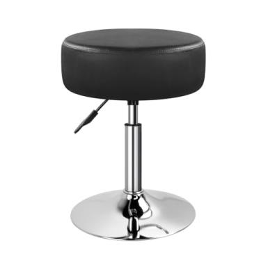 Imagem de WKWKER Banqueta ajustável para sala de maquiagem, banquinho giratório de maquiagem, pequeno otomano redondo para sala de estar, cadeira de maquiagem para quarto, spa e salão de beleza, estúdio (preto)