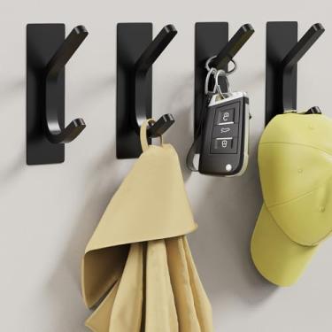 Imagem de VINHOLD Ganchos de parede pretos de aço inoxidável, ganchos autoadesivos resistentes para pendurar casacos, toalhas, chapéus, chaves, ganchos de porta pegajosos, ganchos de toalha para banheiro