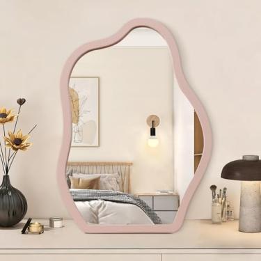 Imagem de Espelho de mesa irregular moldura de madeira portátil independente ornamentado espelhos de bancada de alta definição para bancada de mesa 35,5 cm C x 25,4 cm L quarto banheiro sala de estar