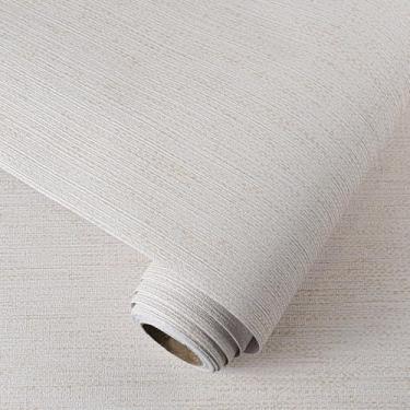 Imagem de Papel de parede bege para descascar e colar Grasscloth 39.9 cm x 497.8 cm Papel de contato texturizado Vintage Linen Peel Stick Papel de parede autoadesivo Grasscloth Papers Quarto Armários Móveis