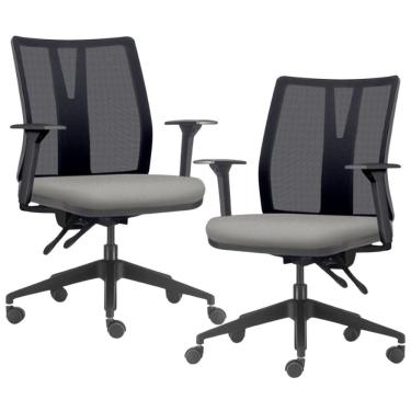 Imagem de Kit 2 Cadeiras de Escritório Giratória Diretor Flow F02 Base Preta Crepe Cinza - Lyam Decor