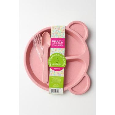 Imagem de Kit Alimentação Refeição Bebe Infantil Plástico 3 Peças - Wheat, Rosa
