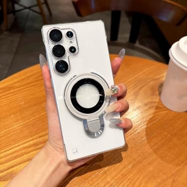 Imagem de Suporte magnético sem moldura para PC, capa transparente para celular Samsung Galaxy S25 Ultra S24 Plus S23 S22, capa traseira de acrílico (para Samsung S24Ultra/transparente)