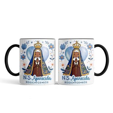 Imagem de Caneca xicara fé Nossa Senhora Aparecida rogai por nós 25EI (preto)