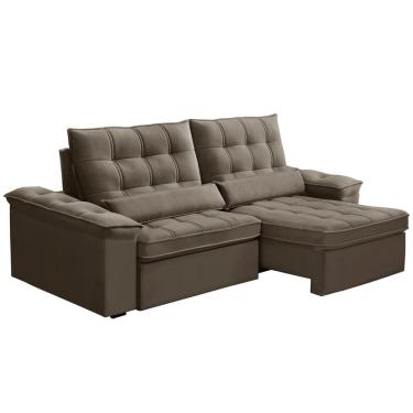 Imagem de Sofá Retrátil Reclinável Para Sala 3 Lugares 230cm Maresi F04 Veludo Marrom Claro - Lya...
