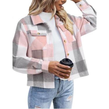 Imagem de Jaqueta Zeagoo Flannel Plaid Cropped Wool Blend Shacket Shacket para m