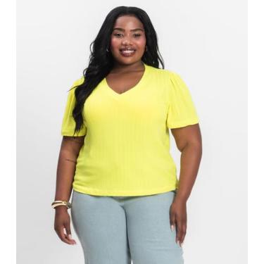 Imagem de Blusa Canelada Plus Infinita Cor Limao, Plus G2, Limao