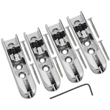 Imagem de DIAO79NI 4 peças de ponte para baixo individual para baixo ponte de baixo ponte de baixo de corda única para baixo de 4 cordas selas de zinco resistentes (cromadas)