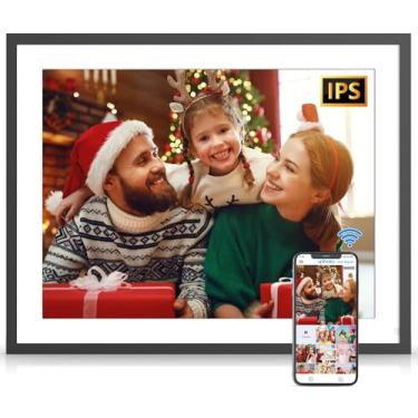 Imagem de Porta-retrato digital grande eletrônico de 43.2 cm – Moldura digital Dual-WiFi de 32 GB, tela sensível ao toque, fácil de compartilhar fotos e vídeos por e-mail do aplicativo, armazenamento gratuito