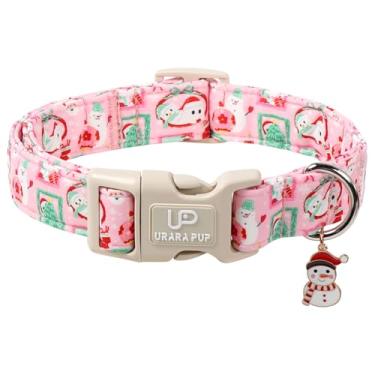 Imagem de UP URARA PUP Coleiras de Natal para cães - Linda coleira rosa com estampa de boneco de neve e lanterna - leve e ajustável para cães pequenos a grandes PP