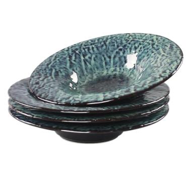 Imagem de LIUYWYHCF Tigelas de massa de cerâmica, pratos de massa de 350 ml, conjunto de 4 tigelas de macarrão com esmalte reativo, tigelas grandes e largas para salada, sobremesa, frutas, micro-ondas e máquina