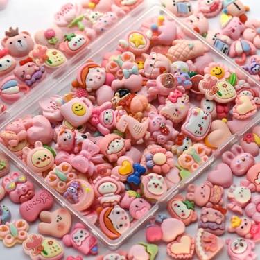 Imagem de Conjunto fofo de 68 peças de berloques de geleca, pingentes mistos fofos de resina com parte traseira plana para fazer slime, para capas de telefone, artesanato de scrapbooking e decoração DIY (rosa)