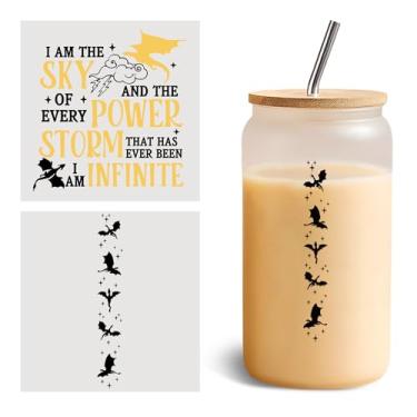 Imagem de VIANGOZA Conjunto de 2 peças Fourth Wing UV DTF Cup Wraps para vidro de 473 ml, adesivos de transferência a frio I Am The Sky And The Power para copos de vidro, Fantasy Dragon Bookish, vinil amante de