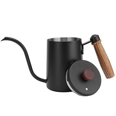 Imagem de Chaleira de café vazada, chaleira pequena de pescoço de ganso de 600 ml, bico de pescoço de ganso longo, chaleira de chá de aço inoxidável com cabo de madeira, chaleira de café para casa, café,
