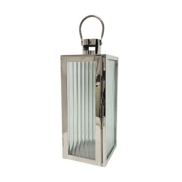 Imagem de Lanterna Decorativa Inox E Vidro Canelado Luxo 38cm X 13cm - Mabruk