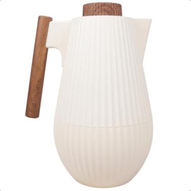 Imagem de Garrafa Térmica de Café 1L Moderna com Alça Madeira Cinza ou Branca Botão Click Abre e Fecha(Branco)