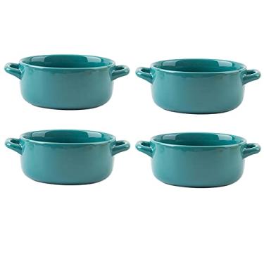 Imagem de Conjunto de 4 tigelas de sopa de cerâmica com alças, conjunto de tigelas de cerâmica para sopa, cereais e ensopado, tigela de café da manhã, potes de sopa, tigelas de sopa para cozinha (cor: verde)